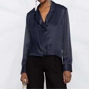 3.1 Phillip Lim Wrap Style Long Sleeve Satin Blouse